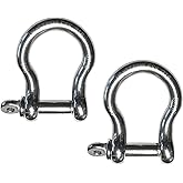 US Stainless 2 Pieces Stainless Steel 316 Forged Bow Shackle 5/16" (8mm) Marine Grade