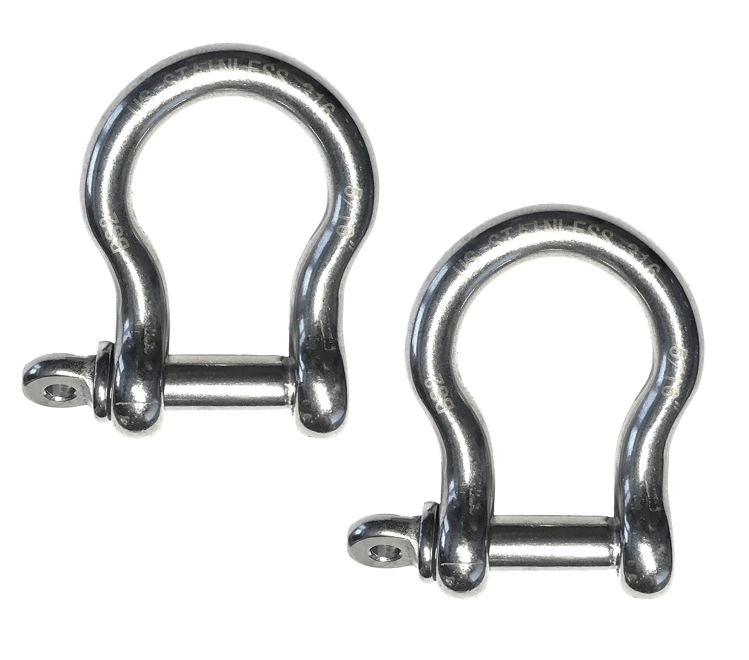 2 Pieces Stainless Steel 316 Forged Bow Shackle 5/16" (8mm) Marine Grade