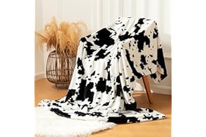 BENVWE Cow Print Blanket, Fuzzy Throw Blanket for Chair,Couch,Sofa,Bed,Fluffy Shaggy Double-Sided Printing Flannel Cow Blanket for Adults Kids Boys Teens 60" x 79" Black