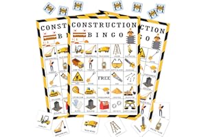 WwongxianB Construction Party Bingo Game, 24 Player Construction Truck Bingo Cards Set for Family Friend Activity, Construction Party Favor Decoration Holiday Supplies -a09