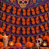 48 Pcs Monarch Butterfly Banner Hanging Decoration for Dia De Los Muertos | 8.7''x7.1'', Day of The Dead Decor, Large, Orange, Artificial Fake Butterflies, Papel Picado, Dia De Los Muertos Altar Decor