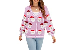 LUBOT Christmas Sweaters Cardigans for Women Ugly Soft Fuzzy Knit Long Sleeve Pullover for Christmas Party Holiday S-XXL