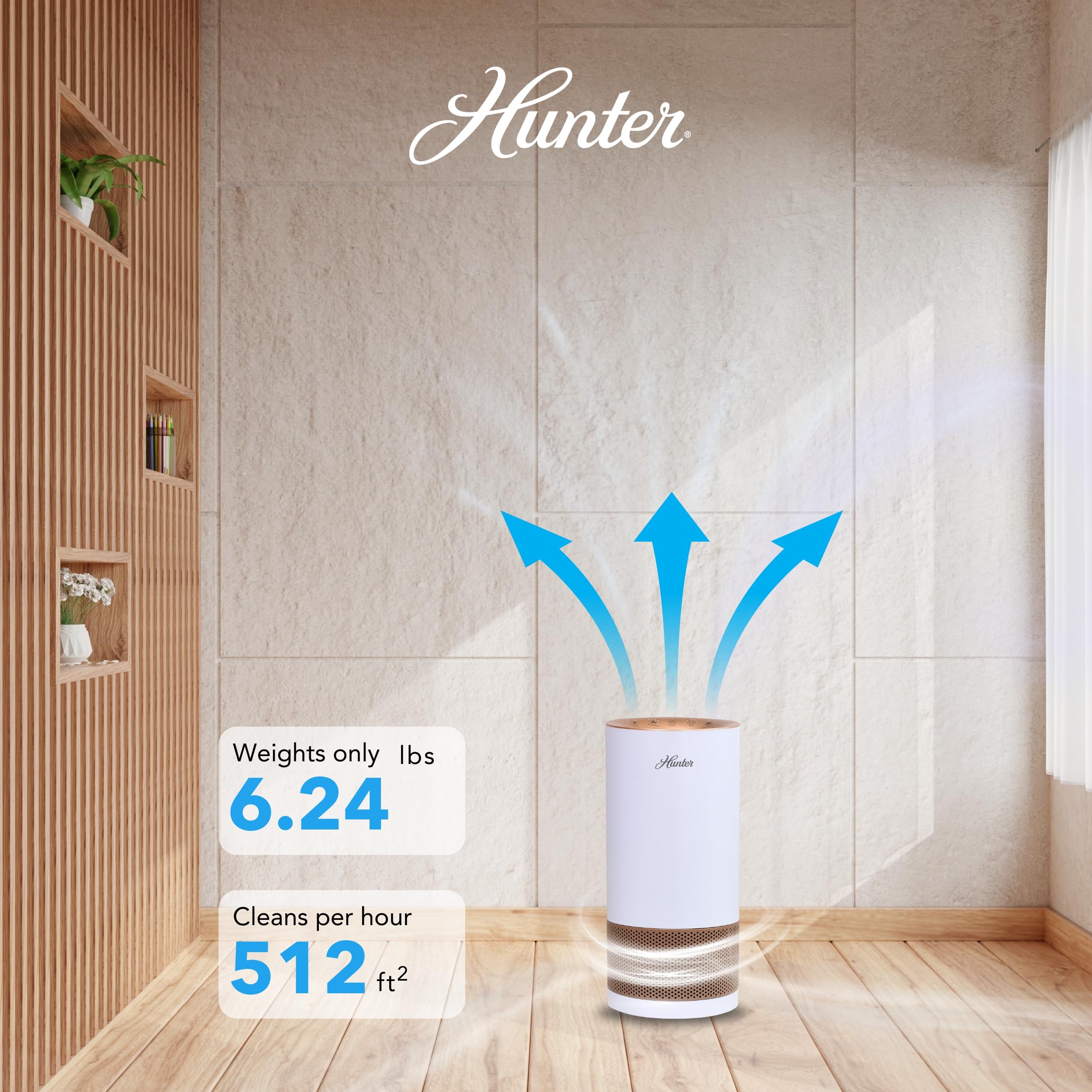 Hunter Fan Company HP450UV True HEPA UVC Light Technology Air Purifier, Small, White