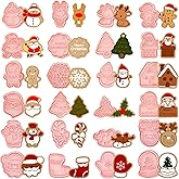 24 Pieces Christmas Cookie Stamps Gingerbread Cookie Cutters Xmas Embossing Santa Claus Elk Snowman Shapes 3D Plastic Cookie Molds for Baking Holiday Party Supplies