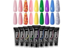 VANREESA Poly Nail Gel Kit 9 Pcs Poly Nail Gel Colors Red Yellow Green Blue Purple Pink Glitter Poly Nail Gel Poly Extension Gel Nail Kit Gifts for Women DIY at Home