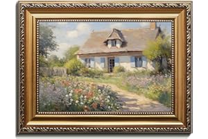 RETRART 1pcs_12*16 Gold Framed Vintage Cottage Wall Art, Handmade Oil Painting Farmhouse Art Poster, Vintage Pictures Vin tage Canvas Decor for Bedroom, Living Room, Bathroom, Kitchen Wall Decor(12"x16")