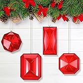 Vercraft 4 Pack Jewel Ornaments 3.9"- 6.2" Acrylic Rectangle Jewel Hanging Decors Christmas Tree Hanging Ornaments Glitter Xmas Rectangle Gemstones for Wedding Holiday Party Decor(Red)