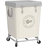 STORAGE MANIAC Commercial Laundry Hamper with Heavy Duty Steel Frame, 160 L Industrial Clothes Basket Cart with Wheels for Big Family, Home, Hotel, Laundry Room, 18''L x 18''W x 31''H, Medium Beige