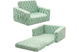 Green Toddler Couch – 2-in-1 Kids Sofa and Lounger, Flip Open Fold Out Couch, Soft Flannel Chair for Toddlers, No Assembly Re