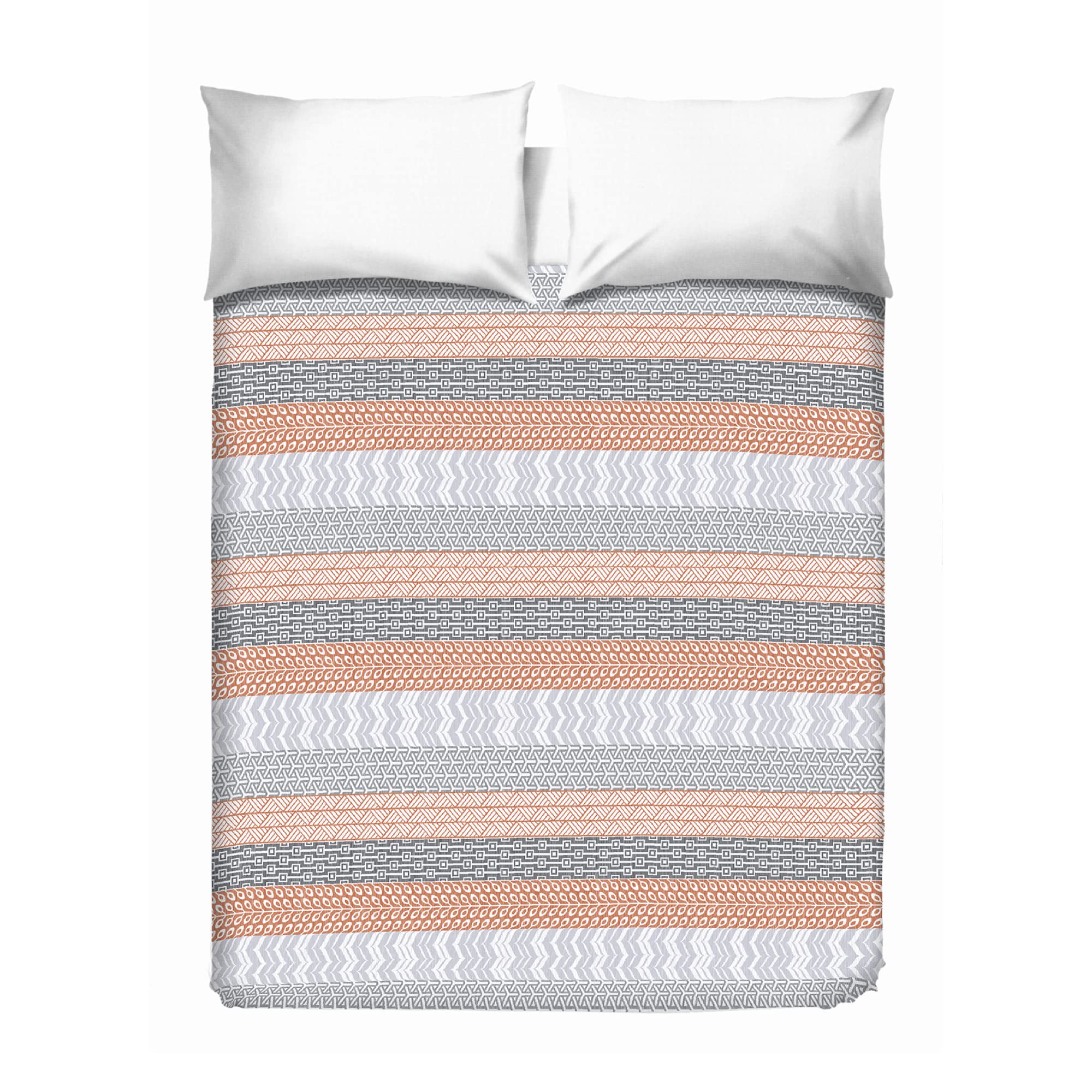 PENSIERI DELICATI Double Bed Sheet 260 x 280 cm, Single Sheet 100% Cotton Pique, Ideal as Furnishing Towel, 2 Squares Bed Blanket, Aztec Orange Pattern, 100% Made in Italy