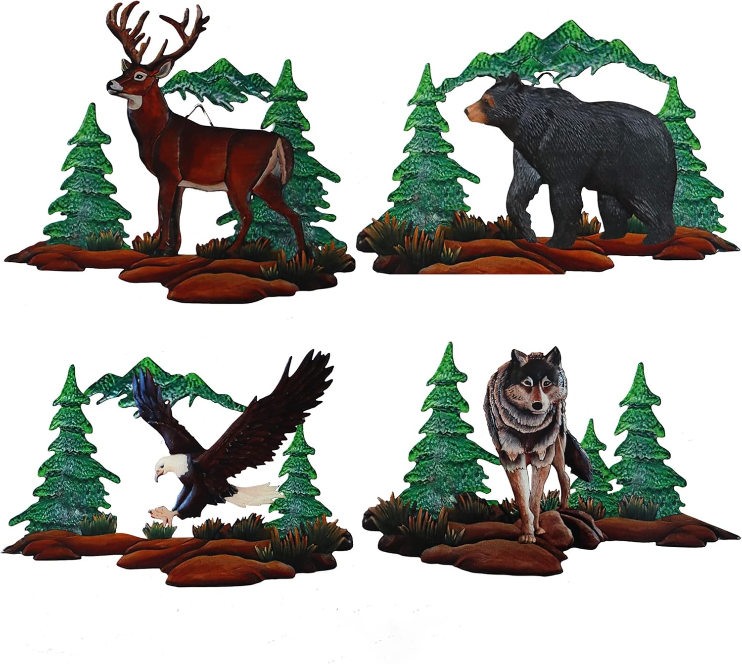 Plaques & Wall Art - J-Fly Metal Deer Decor Forest Hunt Decor Wildlife Wall Art Solid Wood Cabin Decor with Bear, Deer, Wolf and Eagle Woodland Wall Decor for Home, Log Cabin, Hunting or Mountain Lodge 9 Inch