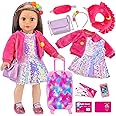 K.T. Fancy 18 Inch American Doll Clothes and Accessories, Doll Travel Suitcase Playset for Girls, Cute Travel Doll Clothes for 18 Inch Girl Doll(Not Include Doll & Shoes)