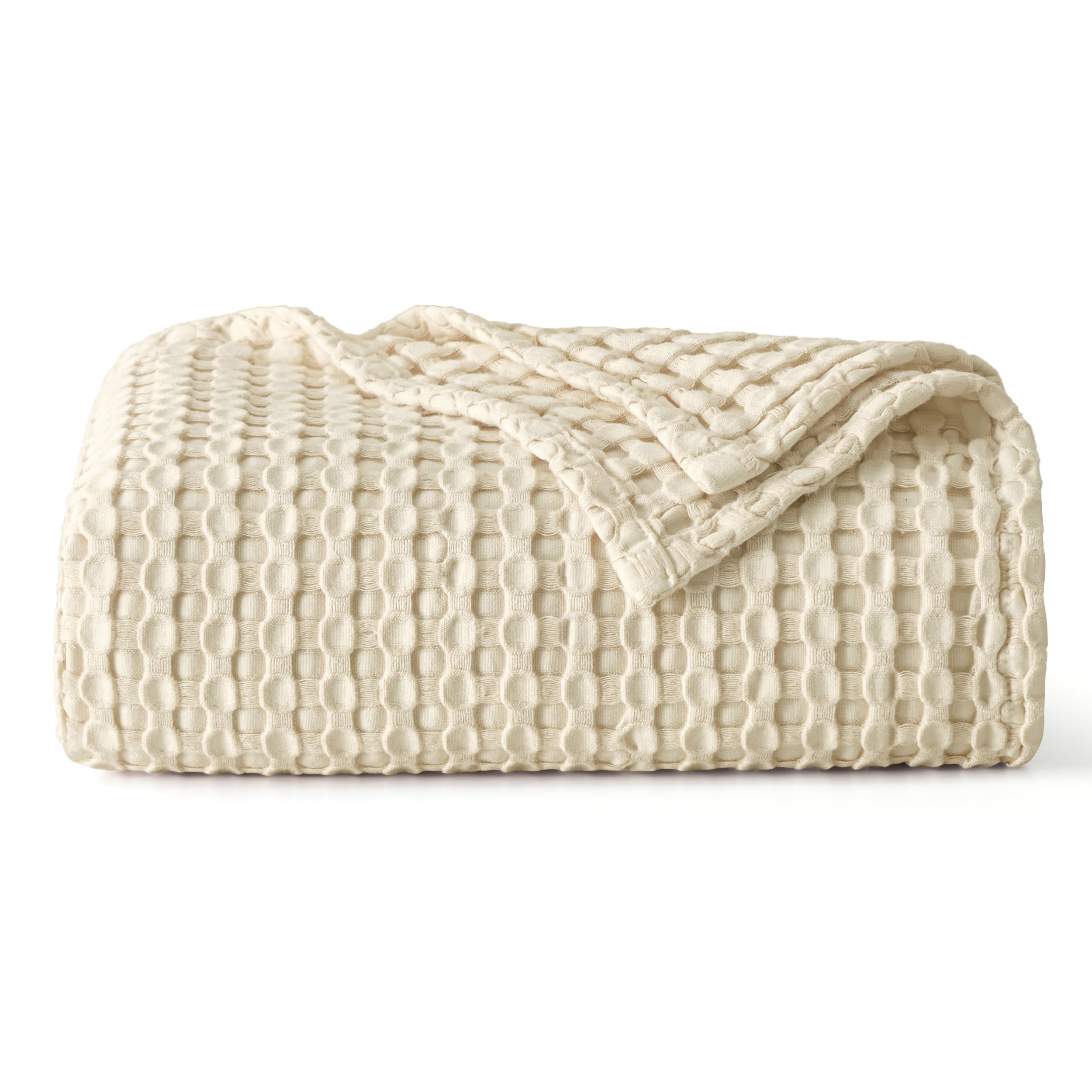 Bedsure Cooling Cotton Waffle Weave Blanket - Lightweight Breathable Blanket of Rayon Derived from Bamboo for Hot Sleepers, Luxury Throws for Bed, Couch and Sofa, Beige, 50x70 Inches
