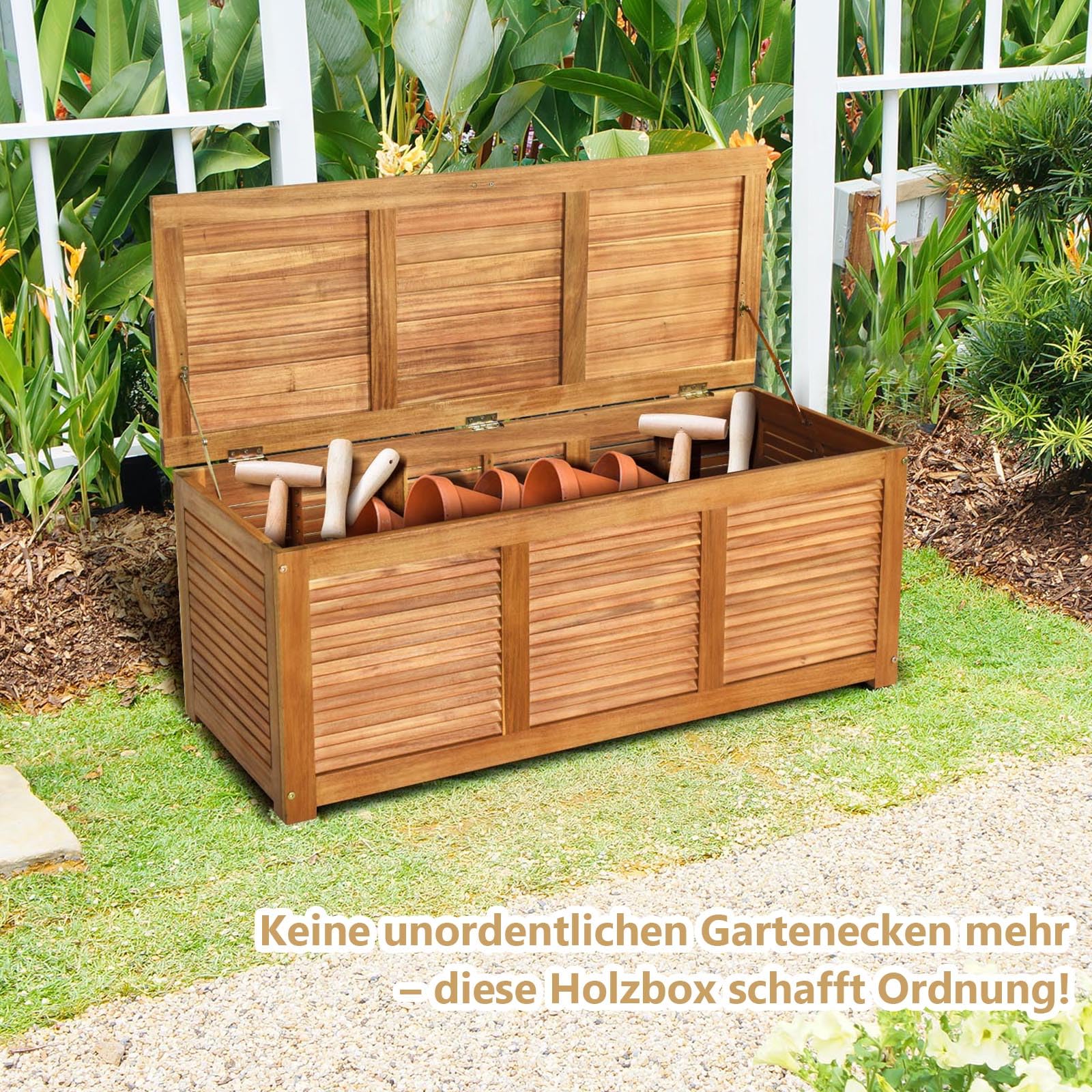 GIANTEX Gartenbox Holz Auflagenbox Gartentruhe Kissenbox Holzbox Garten 9