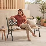 Garden Vida Twin Cross 3 Seater Garden Bench with Hardwood Slats & Cast Iron view 4