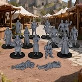 AUSPDICE Fantasy NPC Figurine Set for Dungeons and Dragons &amp; TTRPG | Gothic Townsfolk DND Miniatures - 14pc Unpainted 25mm Human Miniatures for Tabletop Gaming- Market NPC (AF1104 R)