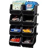 ReadySpace Plastic Containers for Organizing and Storage Bins for Closet, Kitchen, Office, Garage or Pantry Organization, Stackable Bins, Medium (11" x 5" x 5.5"), 8-Pack, Black