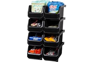 ReadySpace Plastic Containers for Organizing and Storage Bins for Closet, Kitchen, Office, Toys, or Pantry Organization, Medium, 8-Pack, Black