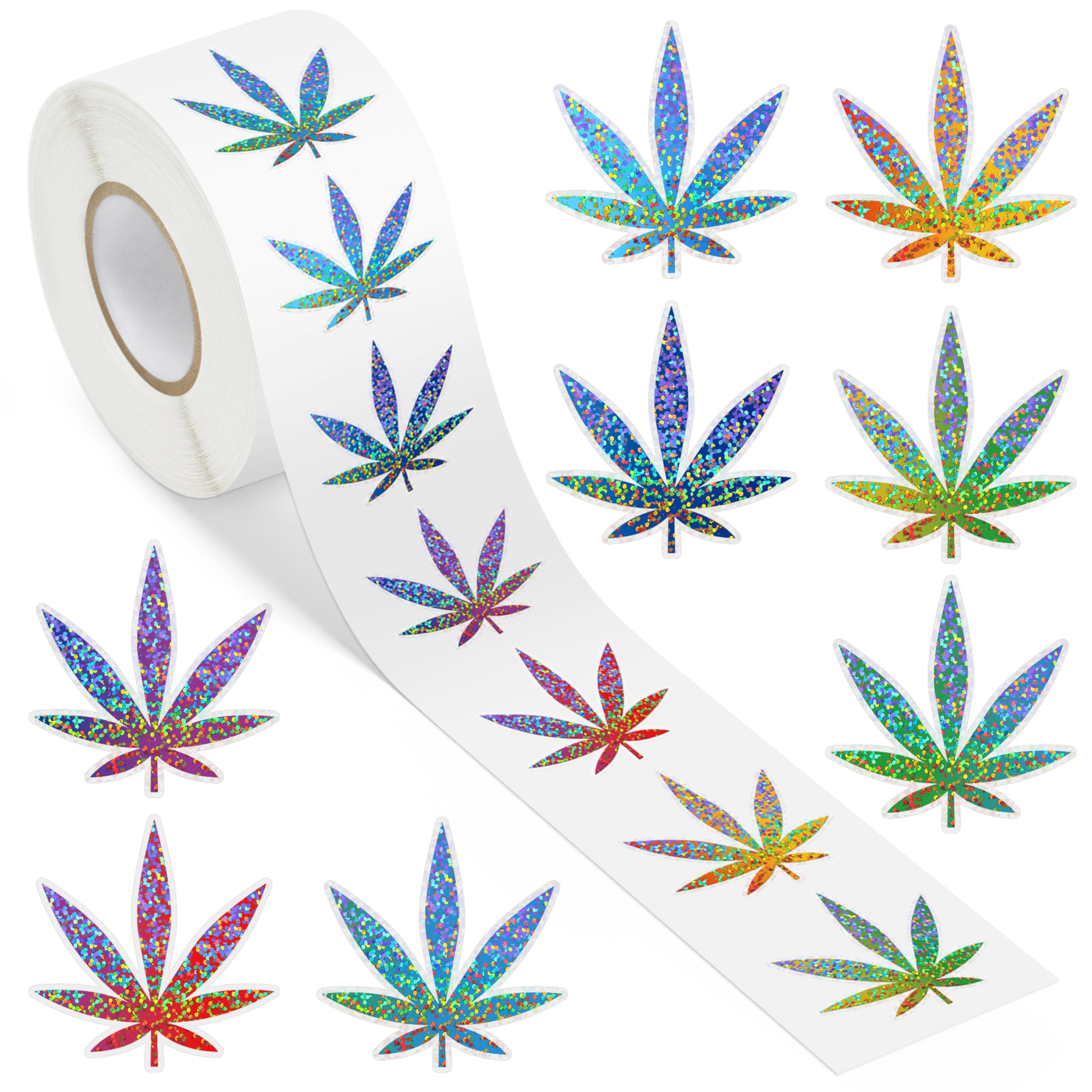 BHronony Weed Marijuana Stickers for Adult - 1 Roll 1000pcs Glitter Weed Decal Decorations, Cute Leaf Vinyl Sticker Label for Water Bottle Laptop Luggage Car Scrapbook Party Decor Gift (Gradient)