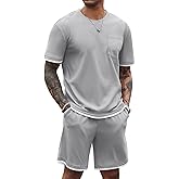 COOFANDY Men's Waffle Shirt and Shorts Set 2 Piece Outfits Casual Summer Tracksuits Set with Pockets