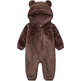 Baby Furry Jumpsuit Infant Bear Onesies Zipper Long Sleeve One-Piece Romper Hoodie Baby Outwear Snowsuit