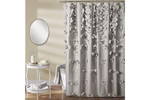 Lush Decor Riley Shower Curtain, 72" W x 72" L, Light Gray - Bathroom Curtain - Coquette Decor - Bow Shower Curtains - Cottage Core - Fabric Shower Curtains
