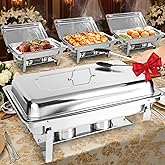 Chafing Dishes for Buffet 9QT 4 Pack | 2 FREE TONGS | Screwless Instalation | Stainless Steel Catering Chafer Buffet Food Warmer | and stacking Design for Party, Birthday, Wedding, Christmas