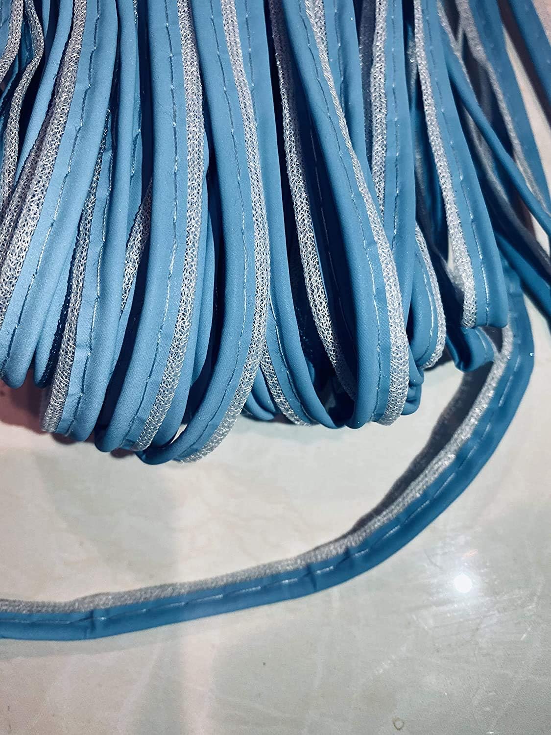 Cord-Edge -Piping Trim Navy Blue Satin -Lip Cord for Clothing Pillows, Lamps, Draperies 10 Yards (Reflective Blue)