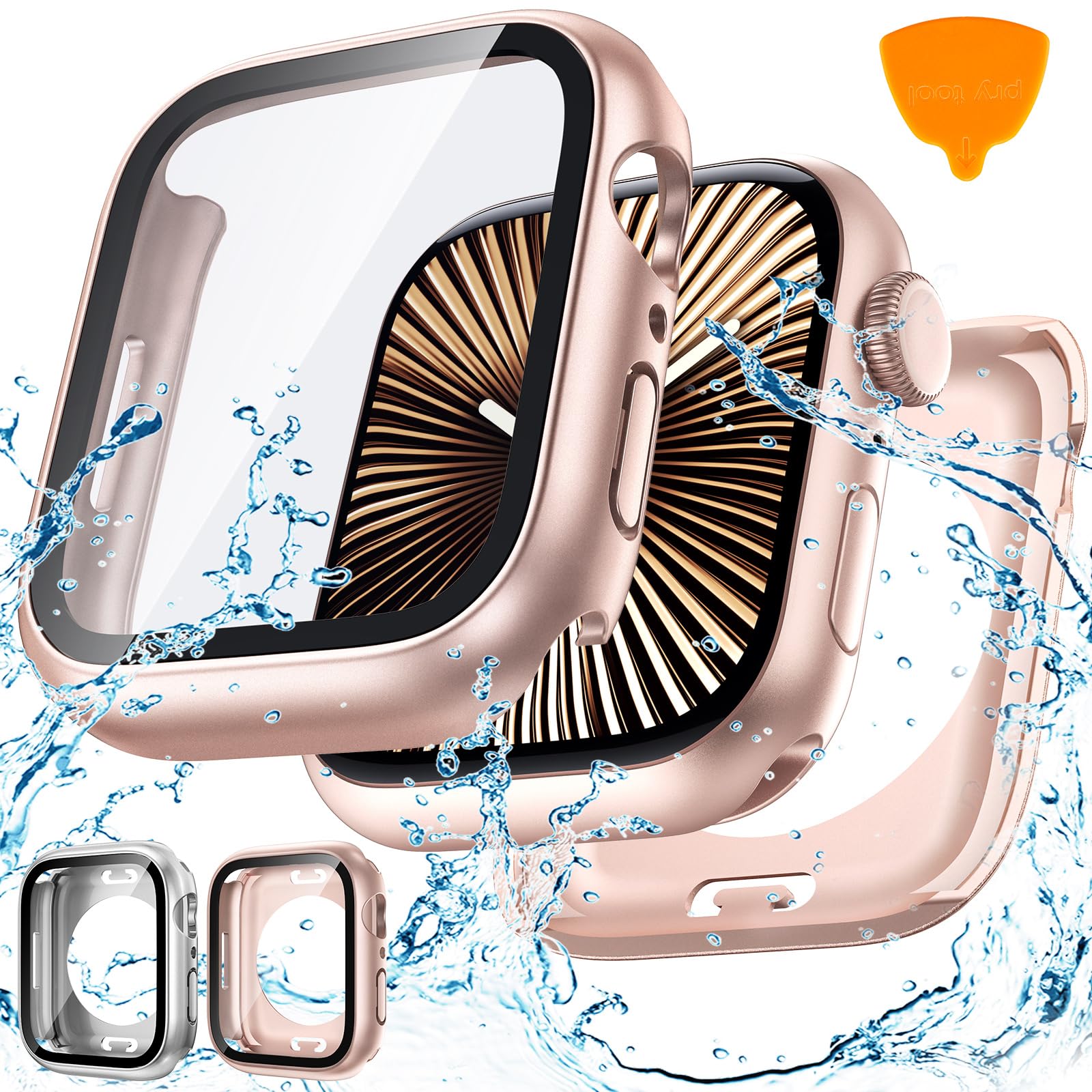 Photo 1 of Goton 2 Pack Waterproof Case for Apple Watch Series 10 Screen Protector 42mm, Tempered Glass Hard PC Shockproof Cover Back Bumper for iWatch 10 (2024)