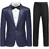 Lamgool Tuxedo Suits for Boys Floral Jacquard Kids Formal Outfit 4-Piece Set with Blazer Shirt Pants Bow tie Prom Wedding