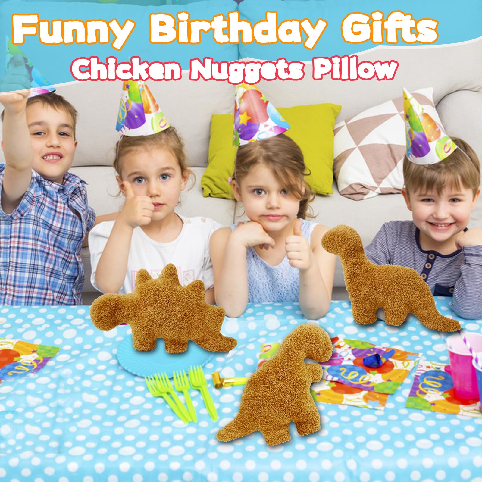 Isaacalyx 5 Packs Dino Nugget Pillow Plush, Soft Dinosaur Chicken Nuggets Pillow for Birthday Gifts, Dinosaur Theme Party Decorations (5 Packs Dino)
