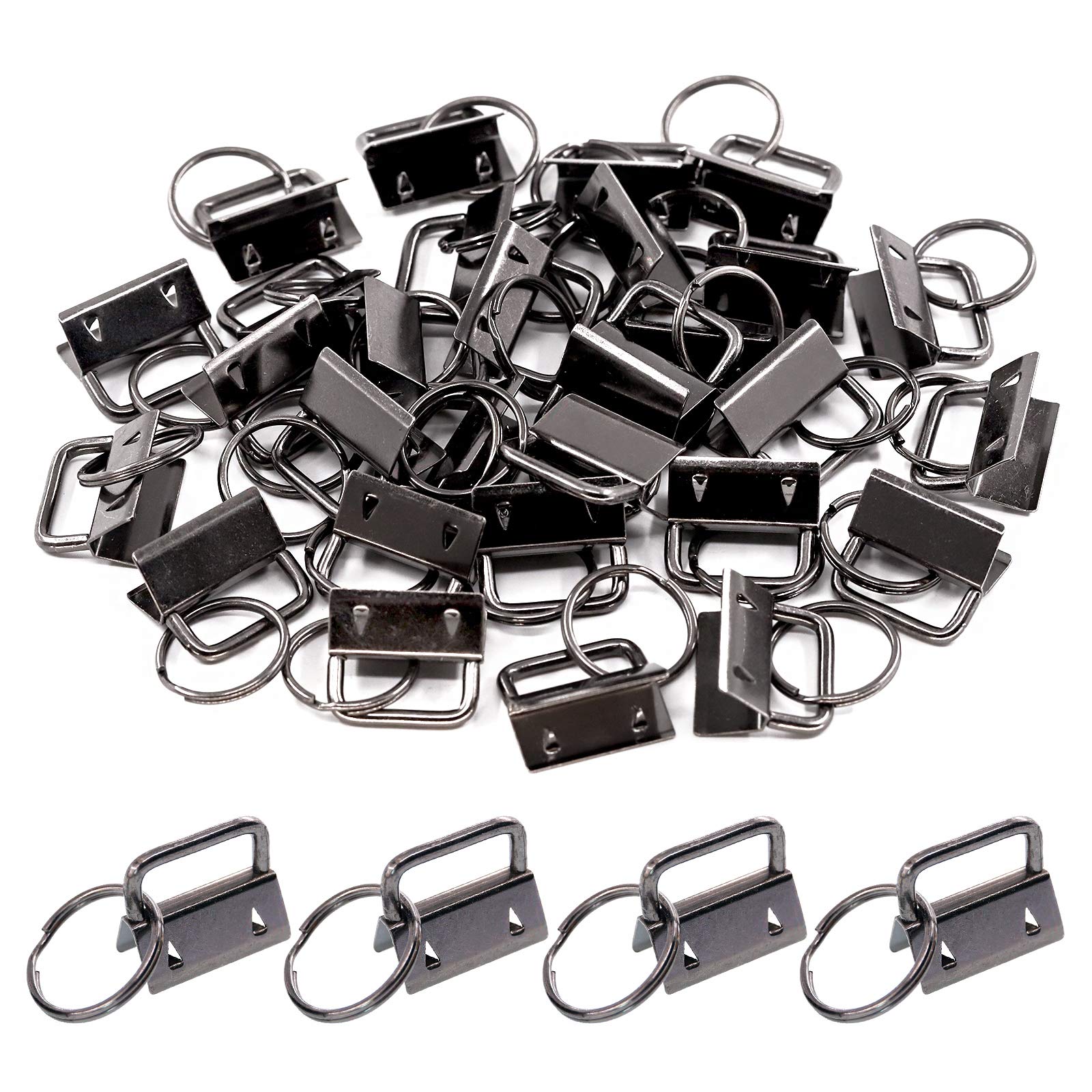 Swpeet 45Pcs Gun-Black 1 Inch Key Fob Hardware with Key Rings Sets, Perfect for Bag Wristlets with Fabric/Ribbon/Webbing/Embossed and Other Hand Craft - 25mm