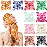 Dimeho 10Pcs 27.5 Inches Satin Head Scarf Square Silk Bandana Fashion Silk Hair Wrap Neck Scarf Boho Headwear for Women Girls