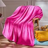 NEWCOSPLAY Super Soft Throw Blanket Hot Pink Premium Silky Flannel Fleece Leaves Pattern Lightweight Bed Blanket All Season Use (Hot Pink, Throw(50"x60"))