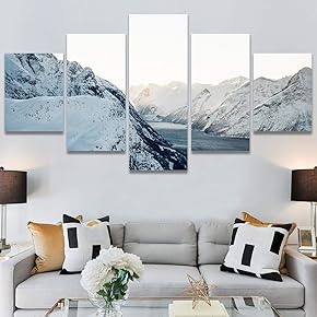 SIGNWIN 5 Panel Canvas Wall Art Winter Lake...