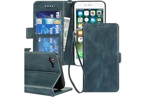 iCoverCase Compatible with iPhone SE(2022)/SE(2020)/7/8 Wallet Case with Wrist Strap, [RFID Blocking] PU Leather Kickstand Ca