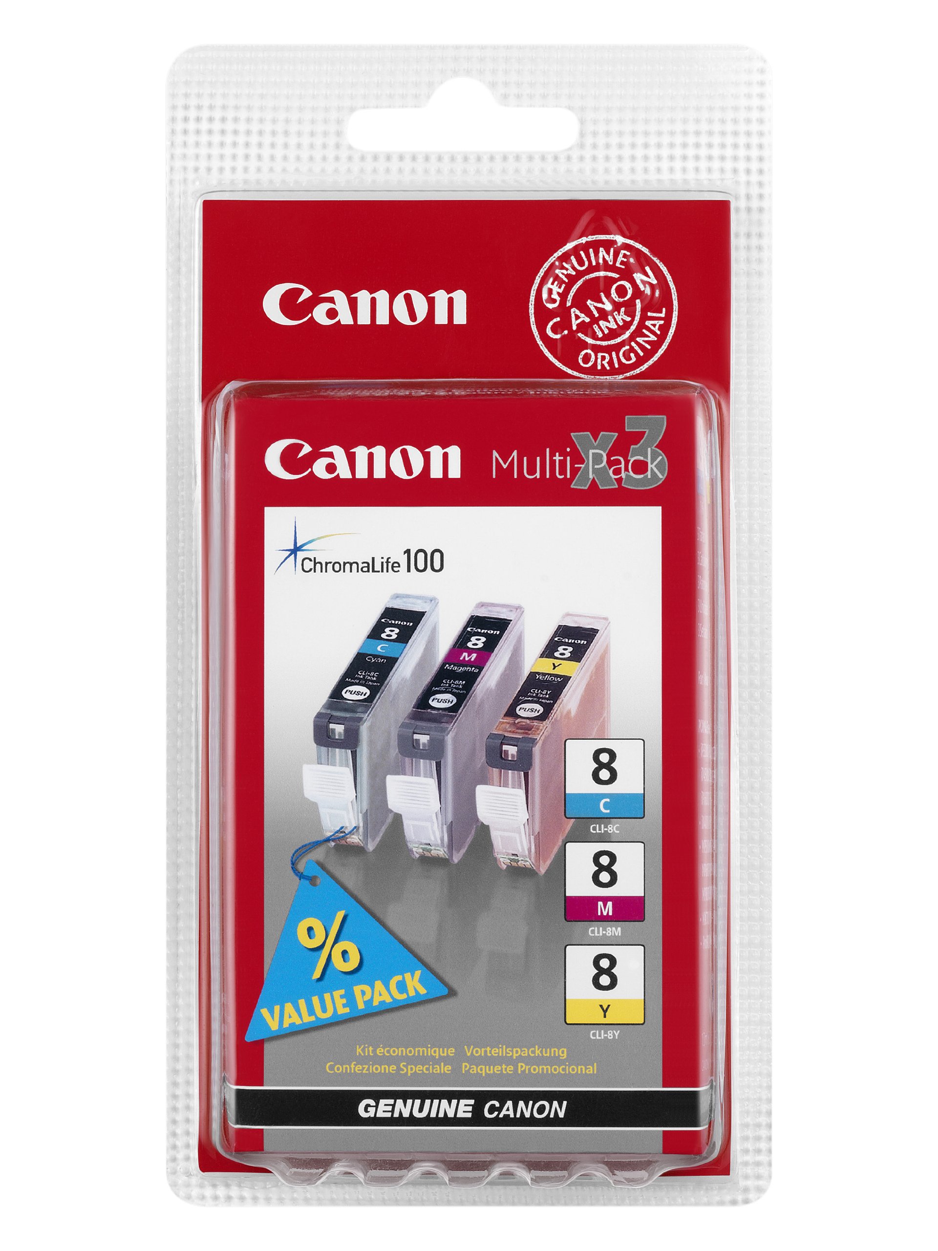 Canon 0621B036 Original Inkjet Cartridges - Tri-Color (Yellow, Magenta, Cyan) (Pack of 3)