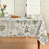 Horaldaily Spring Tablecloth 60×84 Inch Rectangular, Watercolor Wildflowers Floral Herbs Washable Table Cover for Party Picnic Dinner Decor