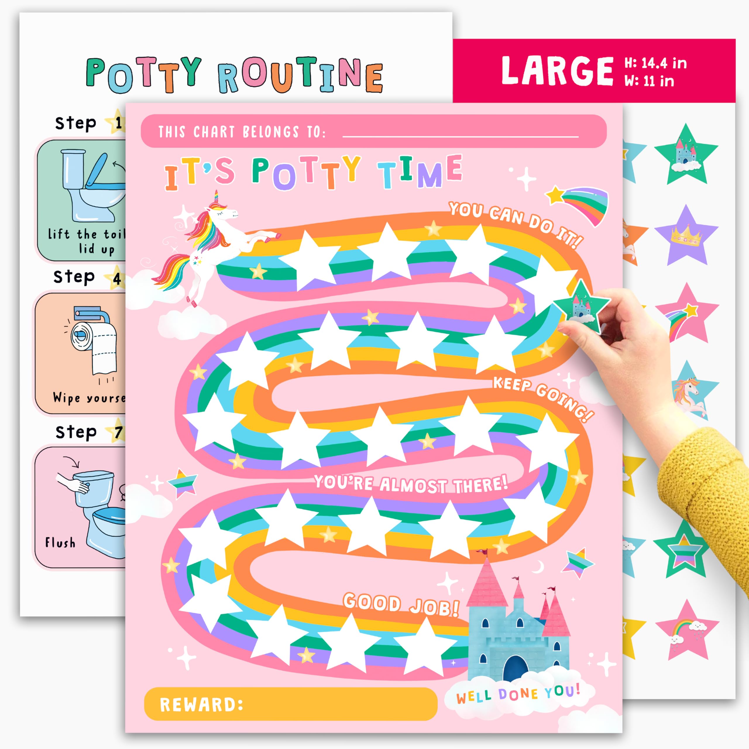 Photo 1 of Potty Training Reward Chart for Kids - Unicorns & Castles x 10 pcs - Potty Training Chart for Girls - Routine Calendar - Sticker Board - Train to Poop - Toddler Schedule Chart by Central 23