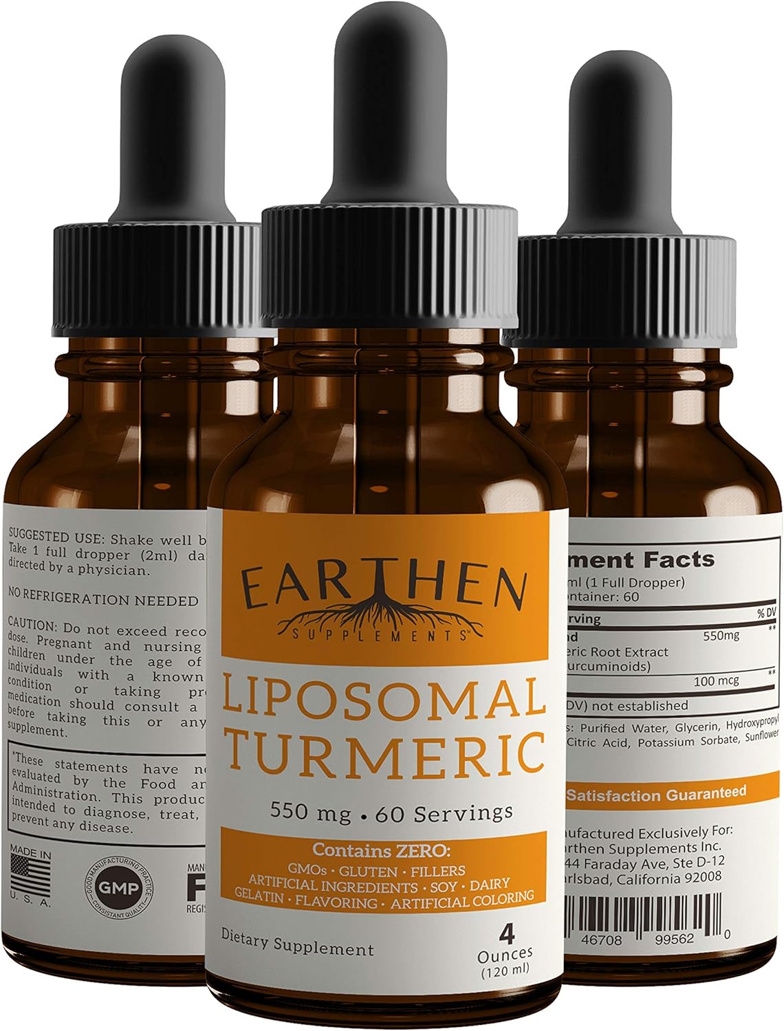 100 Organic Pure Turmeric Curcumin Liquid Drops Liposomal Turmeric Best Absorption, Highest