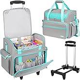 Jaffzora Rolling Craft Bag, Craft Bag with Wheels for Scrapbook Supplies, Large Scrapbook Tote with 15.6'' Laptop Sleeve, Rolling Art Supply Storage for Scrapbooking Tools, Gray