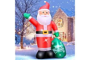 XOOWOO Christmas Inflatable Santa Outdoor Decoration: 8 FT Blow up Santa Claus Carry Gift Bag- Built-in LEDs for Christmas Party Garden Lawn Yard Decorations