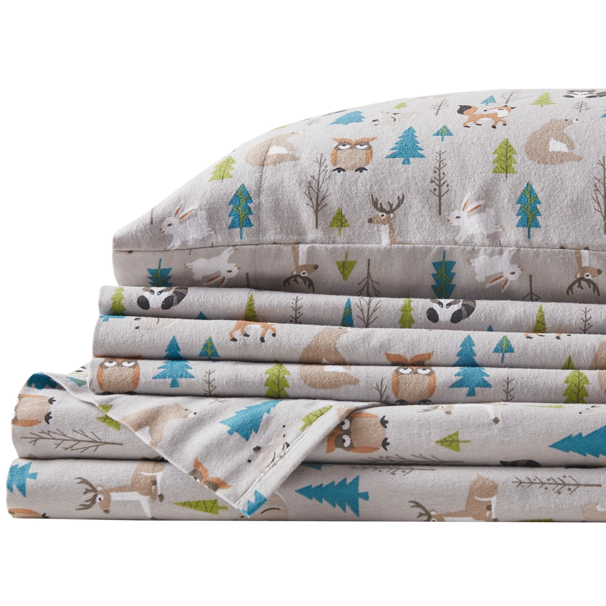 Comfort Spaces Cotton Flannel Breathable Warm Deep Pocket Sheets with Pillow Case Bedding, Twin XL, Multi Forest Animal 3 Piece