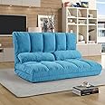 Harper & Bright Designs Double Chaise Lounge Sofa Floor Couch and Sofa with Two Pillows, Blue