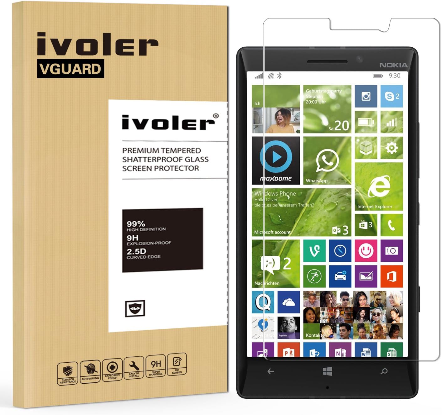 ivoler Compatible with Nokia Lumia 930 Screen Protector, Tempered Glass Film [9H Hardness] [Anti-Scratch] [Crystal Clear]