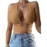 Kaximil Women's Sexy Sleeveless Halter Criss Cross Cami Lace Up Self Tie Tank Crop Tops