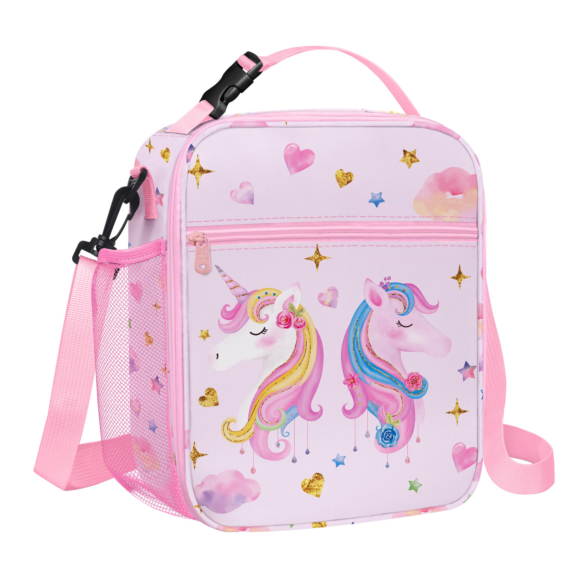 Clastyle Unicorn Insulated Lunch Bag Large Thermal Cooler Bag for Girl Picnic Lunch Box Tote, Pink Unicorn Heart