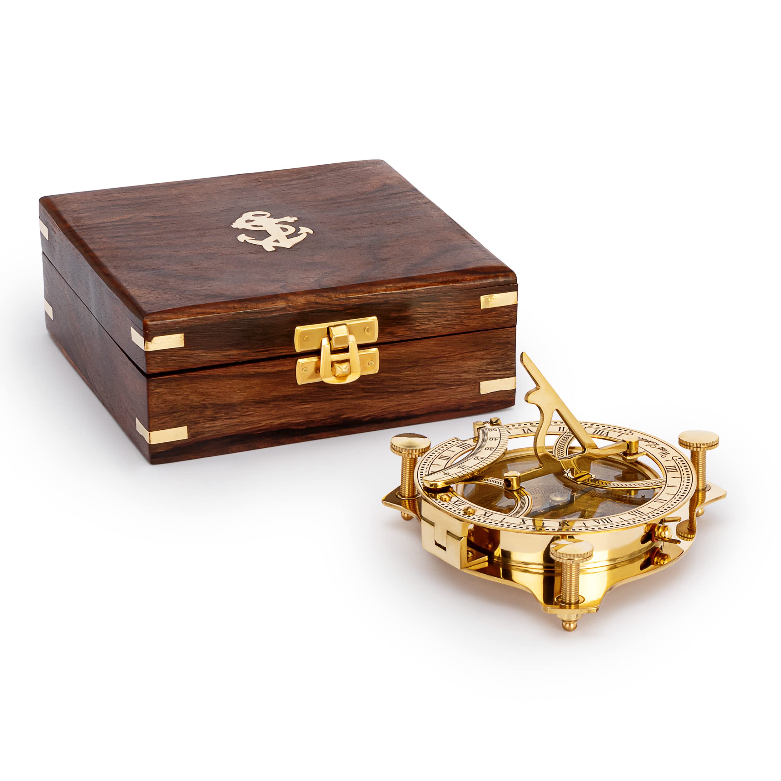 NKlaus Maritime Sundial Compass 11 cm in Wooden Box Brass Direction Indicator 11684