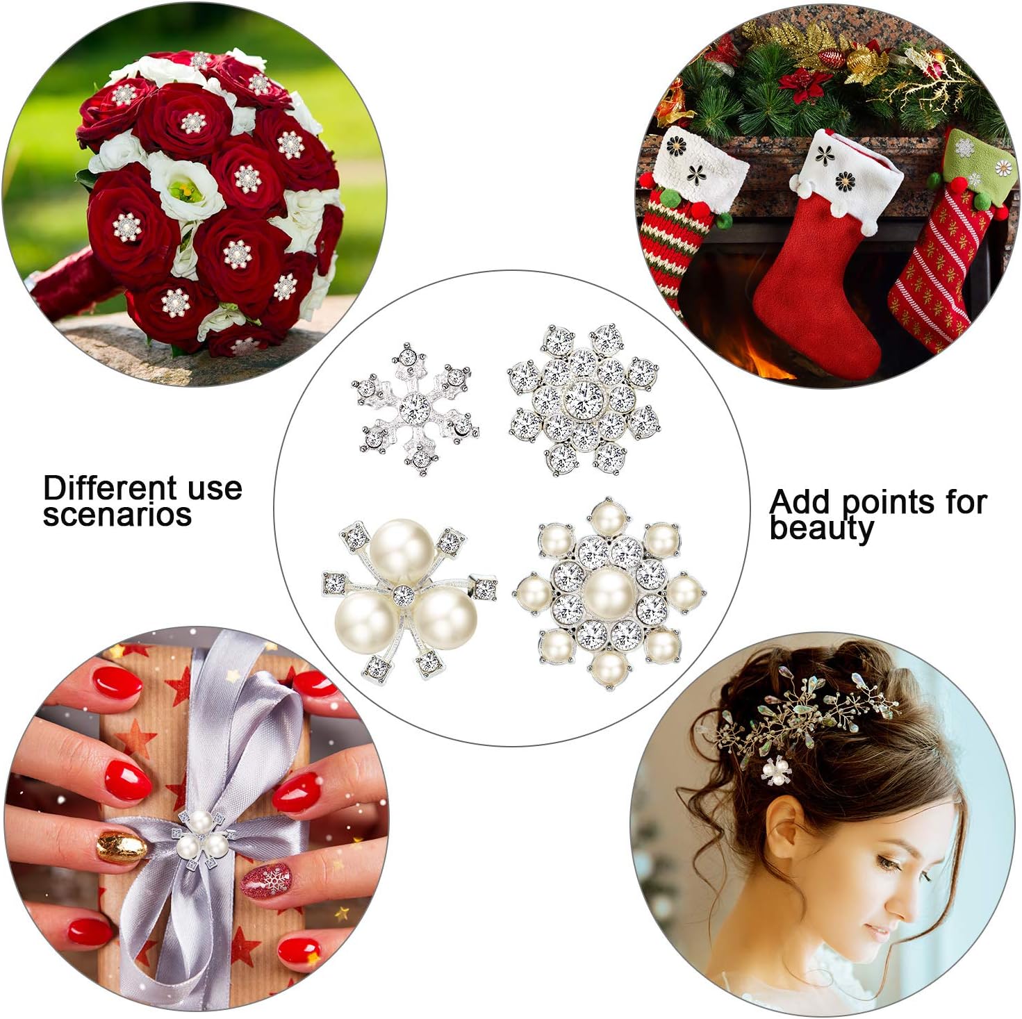 80 Pieces Rhinestone Buttons Embellishments Buttons Faux Pearl Buttons Flat Back Flower Rhinestone Buttons for Jewelry Making Wedding Party Home Decoration DIY Craft Hair Accessory - Image 3