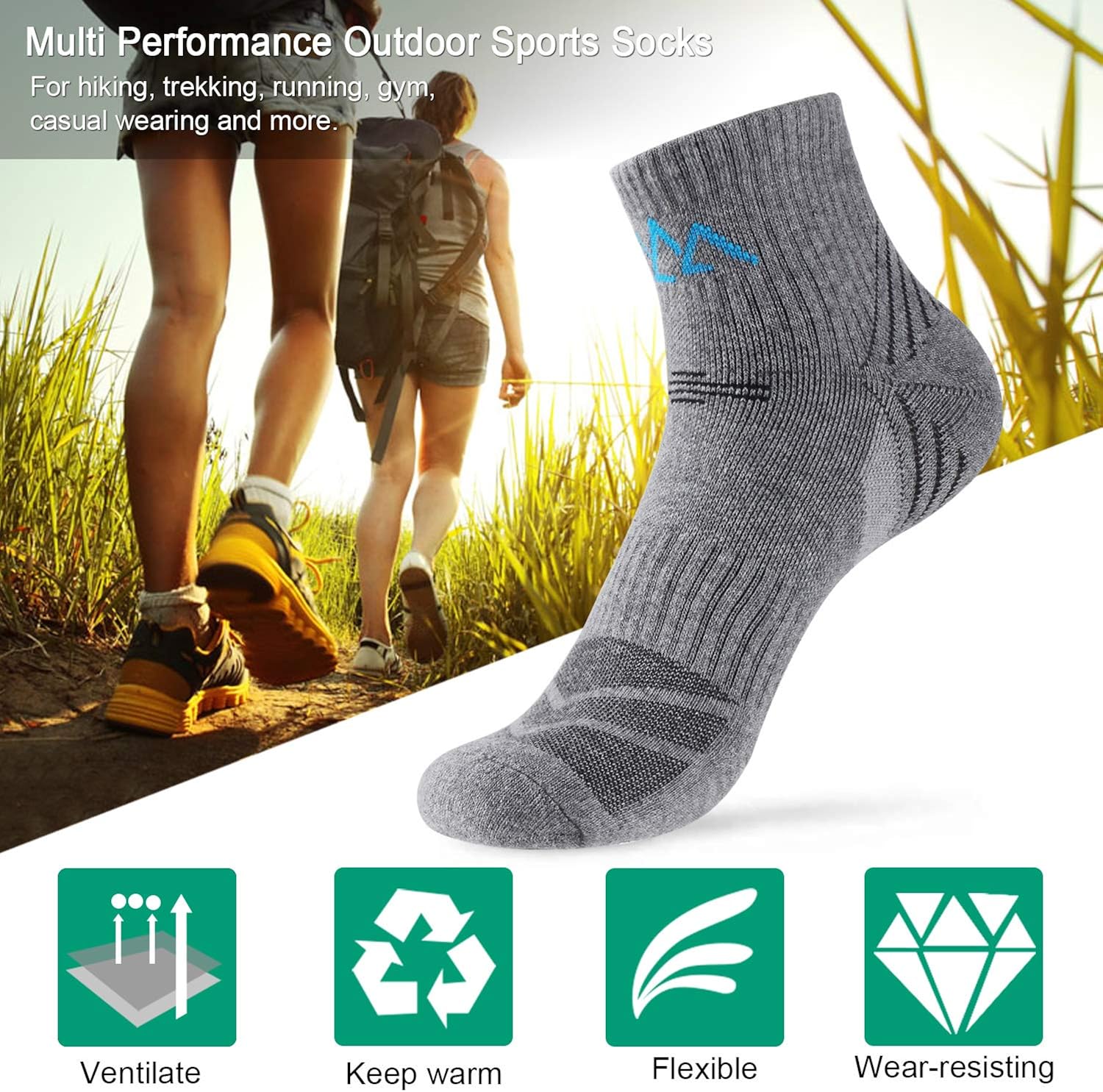 innotree 5 Pack Men's Cushioned Hiking Walking Running Socks,Moisture Wicking Blister Resist Multi Performance Padded Quarter Crew Ankle Athletic Socks Outdoor Trekking: Clothing